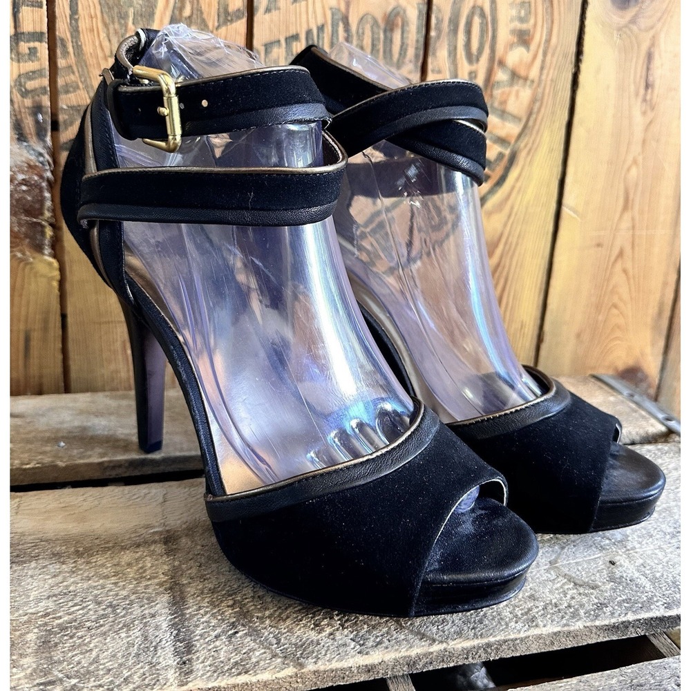 Coach Strappy Stiletto Heels Platform Women 8.5 Black Gold Excellent